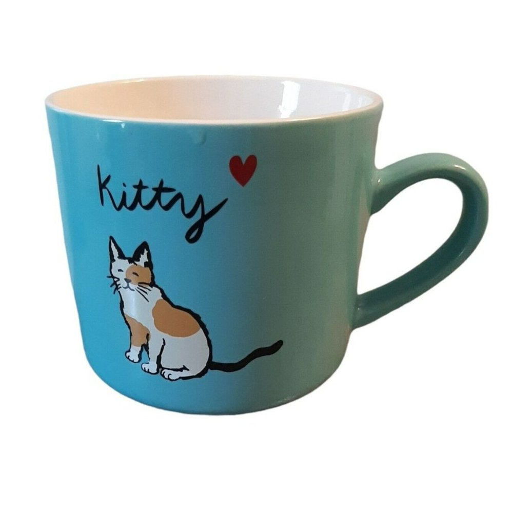 Opalhouse Opal House Stoneware Kitty Cat Heart Coffee Mug Teal Blue 14 oz